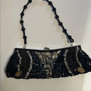 Elegant Black Beaded Clutch